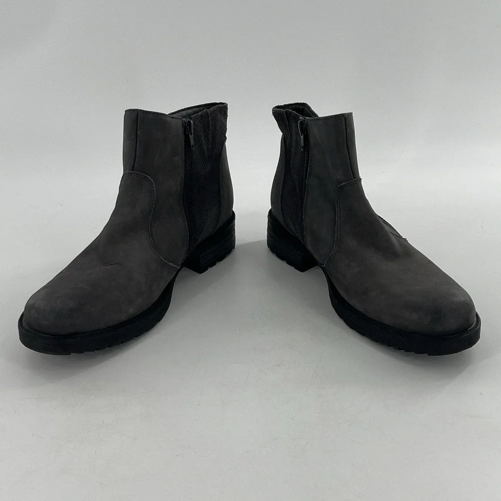 Earth Womens Leather Ankle Boots Gray Plaid Tweed Block Heel Zip 11 B‎ Jordan